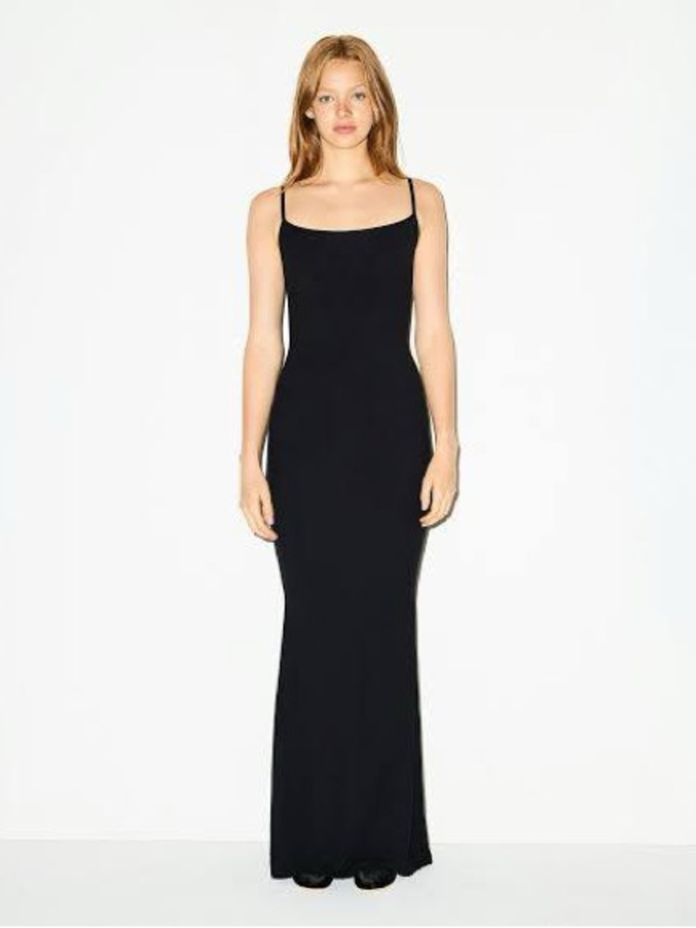 35. Skims • NWOT $165 soft lounge long slip dress Onyx PTP 16-20”